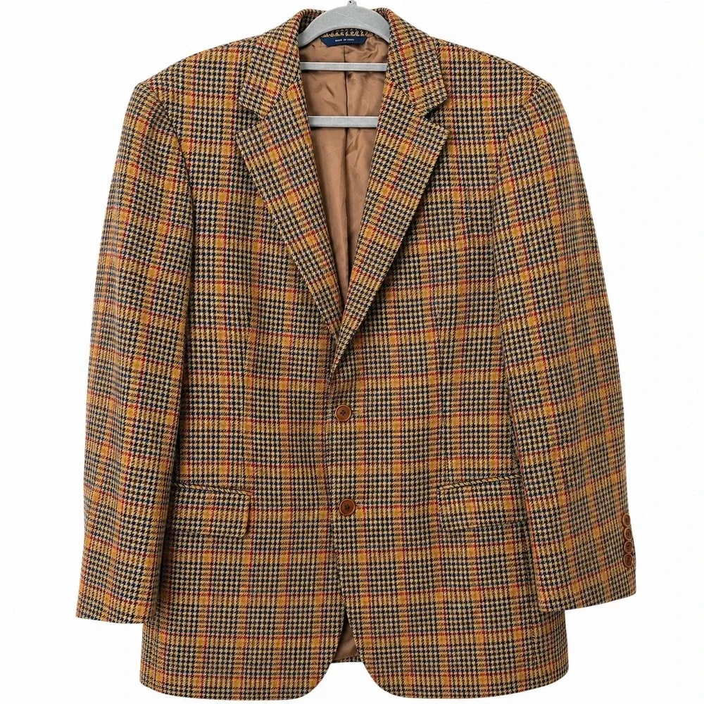 Brooks Brothers Mens 41R Wool Cashmere Blazer Tan Plaid Tweed Sport Coat Italy